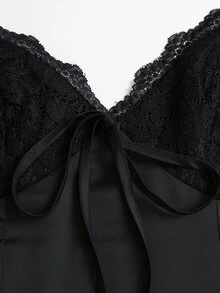 Sweetra Women's Lace Patchwork Satin Spaghetti Strap Backless Dress, Sexy & Elegant, Party & Banquet Style - Black - View 3