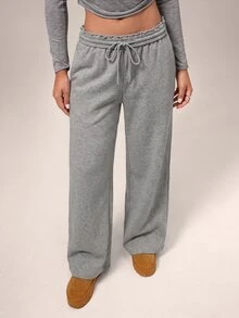 Avantive Women's Solid Color Drawstring Waist Straight Leg Loose Casual Sweatpants - Grey - View 4