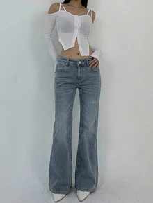 DAZY 女款冬季保暖內裡喇叭牛仔褲 - 淺色水洗藍 - 查看 2