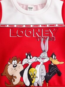 LOONEY TUNES X SHEIN Baby Boy Crew Neck Long Sleeve Sweatshirt And Sweatpants Casual Set - Red - View 4