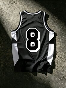 Sport MetroGents 男士字母印花對比色籃球背心健身上衣 - 彩色 - 查看 2