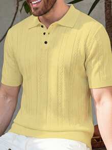 Manfinity Mode European & American New Blogger Style Fashionable Design Mature Casual Men's Pullover Knit Sweater, White Knit Top - Light Yellow - View 4