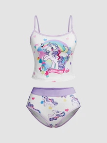 Chillnights My Little Pony X SHEIN 2pcs Fantasy Pony Cartoon Print Underwear - Multicolor - View 1