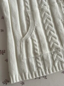 Elamini Soft Cream White Cable Knit Fitted Collar Sweater For Women - White - View 5