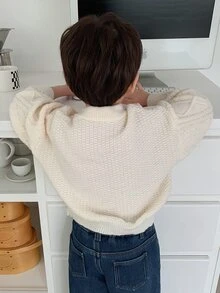 Dazy Kids Young Boys Plaid Loose Casual Basic Thick Sweater, Autumn/Winter - Beige - View 3