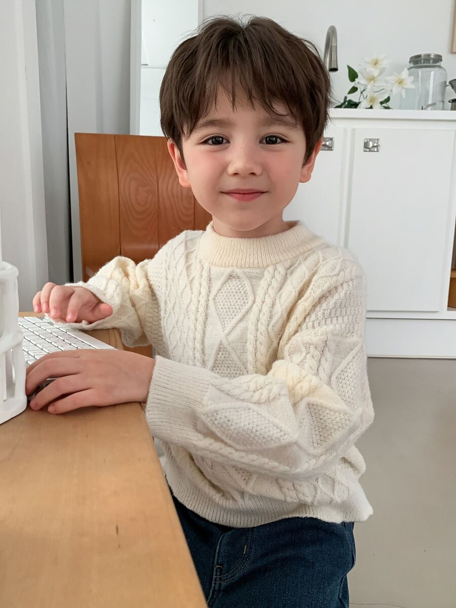 Dazy Kids Young Boys Plaid Loose Casual Basic Thick Sweater, Autumn/Winter - Beige - View 1