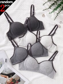 Randomly Ships 2 Of 4 Minimalist Grey Push-Up Wireless Anti-Sagging Thin Bra For Student Girls And Teenagers - Multicolor - View 1