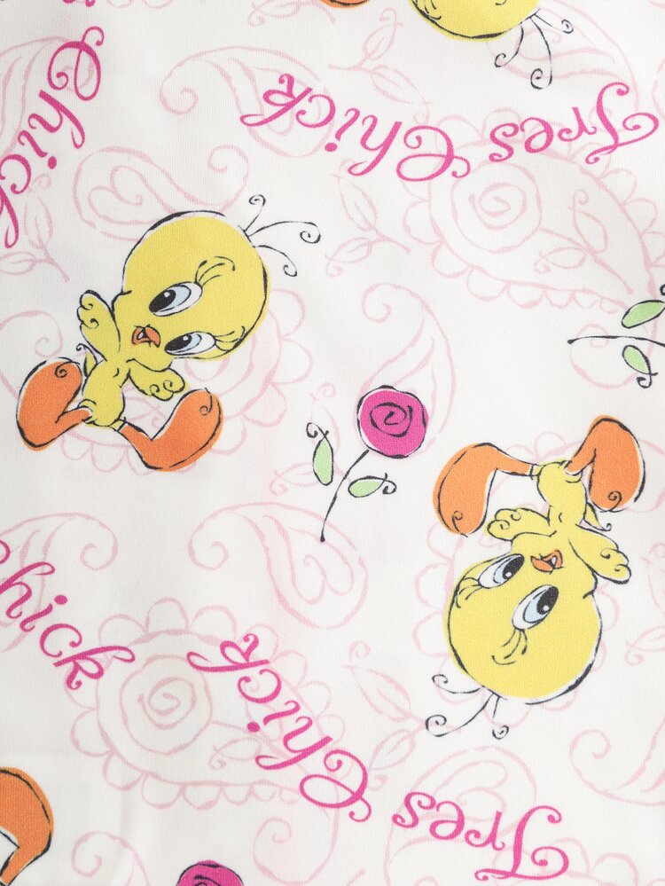 LOONEY TUNES X SHEIN 女嬰字母卡通印花短袖上衣與長褲休閒日常居家睡衣套裝 - 彩色 - 查看 4
