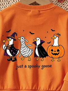 Young Boy Long Sleeve Crew Neck Sweatshirt With Cartoon Pattern, Suitable For All Seasons,Halloween ,Fall Tops - Multicolor - View 4