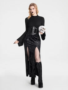 Breakform Women's Gothic Dark Style Half-High Neck Asymmetrical Flared Long Sleeve T-Shirt, Autumn/Winter Thick Ribbed Knit Slim Fit Flattering Versatile Base Layer T-Shirt - Black - View 4