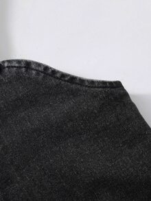 SHEIN 女童拼接A字下擺細肩帶洋裝，夏季輕量新款，黑色，休閒甜美街頭風時尚度假設計，獨特百搭基礎極簡拼接大下擺無彈力後腰鬆緊收腰修身牛仔短洋裝，舒適棉質牛仔布料，適合日常穿著、外出、聚會、派對、上學、居家、通勤，2026 - 黑色 - 查看 5