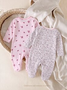 Newborn Baby All-Over Print Casual Daily Home Wear Jumpsuit - Multicolor - View 2
