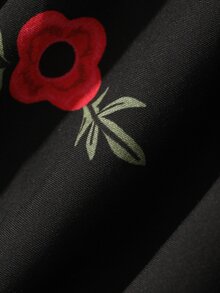 DAZY 度假風花卉印花細肩帶長款女式睡袍 - 黑色 - 查看 8