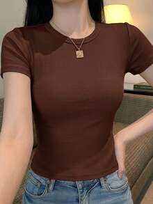 DAZY 秋冬季休季修身優雅純色女款背心 - 咖啡棕 - 查看 6