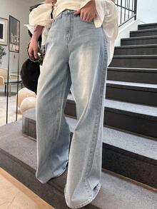 Dazy Tall Women's Loose Wide Leg Long Pants Casual Denim Jeans Fall - Light Wash - View 2