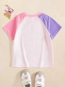 SpongeBob SquarePants | SHEIN Young Girl Colorblock Cartoon Print Short Sleeve T-Shirt - Mauve Purple - View 2
