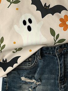 EMERY ROSE Sweatshirt Kasual Ukuran Besar Motif dan Kelelawar Halloween - MultiWarna - View 4