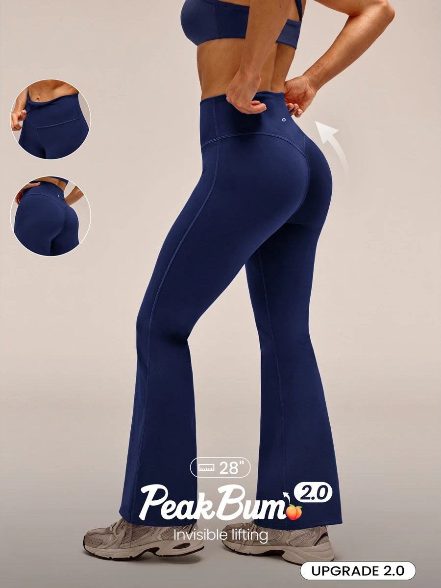 GLOWMODE 28" Powersculpt™ StudioShape Peakbum 喇叭褲,附網格拼接、抽繩防捲腰頭,高強度訓練健身運動服 - Dark Blue - 查看 1