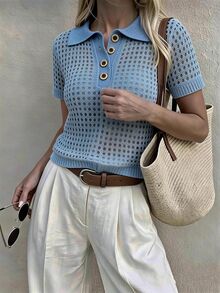 EMERY ROSE Women's Colorblock Casual Versatile Daily Wear Knit Top - Baby Blue - View 8