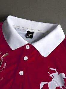 STYNVO 男士字母印花短袖休閒通勤 Polo 衫 - 紅色 - 查看 3