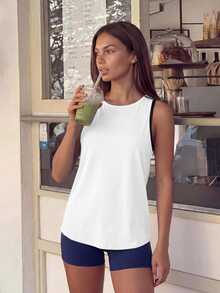 Cévolie Women's Minimalist Colorblock Round Neck Sports Tank Top For Outdoor - White - View 5