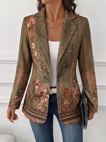 SHEIN Clasi 女款夏季提花長袖西裝外套，適合通勤與休閒穿著 - 彩色 - 查看 7