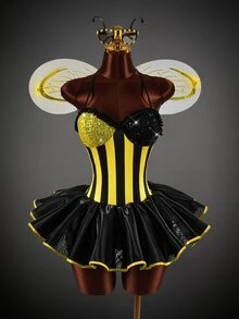 Amplova Women's Yellow & Black Striped Waist-Cinching A-Line Mini Dress - Yellow - View 3