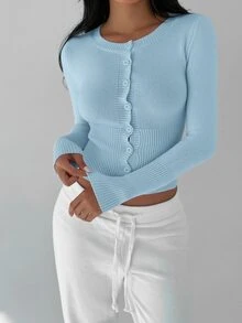 Autumina 女款素色休閒百搭日常穿搭開襟衫 - 藍色 - 查看 8