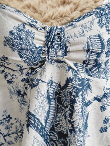Roelina Women's Vacation Branch Pattern Short Petal Sleeve Top - White - View 4