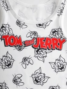 TOM & JERRY X SHEIN Young Boy Cartoon Print Tank Top And Shorts Underwear Set - White - View 5