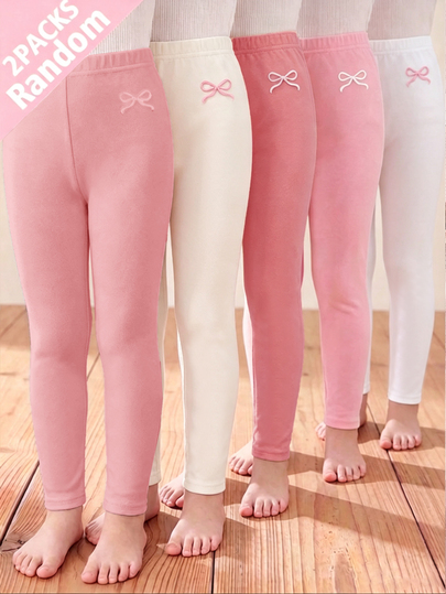 Tween Girl Casual Minimalist Cartoon Pattern Long Leggings, 2pcs/Pack, Suitable For Autumn/Winter