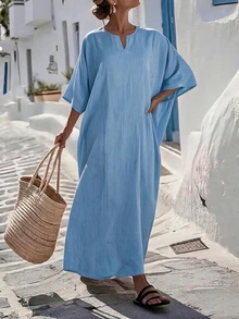 Vaclyn Women's Fashion Casual Vacation Dress - Baby Blue - View 5