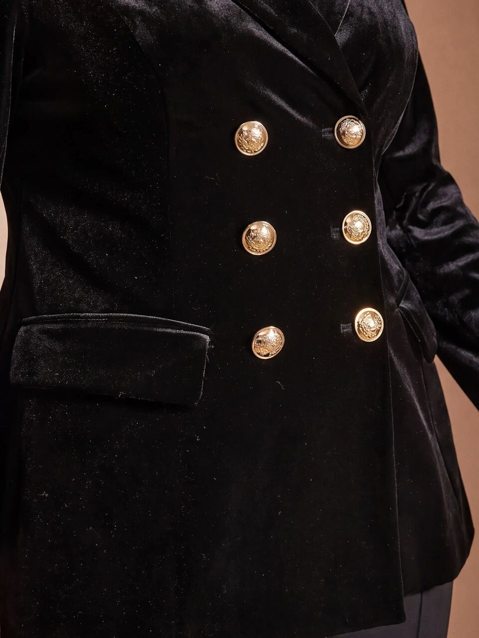 MOTF PLUS SIZE WOMEN'S AUTUMN/WINTER VELVET DOUBLE-BREASTED FITTED BLAZER