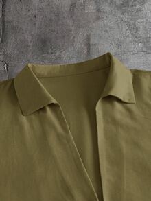 AXEPEAK Men's Casual Solid Color Shirt And Pants Set - Green - View 5