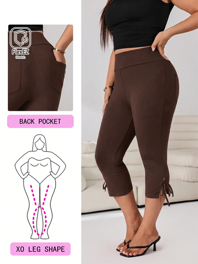 Solflare Chocolate Brown Plus Size Fitted Cropped Leggings