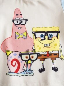 SpongeBob SquarePants | SHEIN Baby Boy Colorblock Round Neck Short Sleeve T-Shirt And Shorts Casual Set - Multicolor - View 5