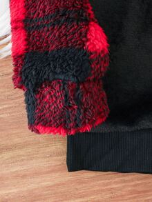 SHEIN Kids Tween Boy Colorblock Patchwork Letter Embroidered Plush Fabric Loungewear 2 Pieces Set Autumn Winter - Red - View 6
