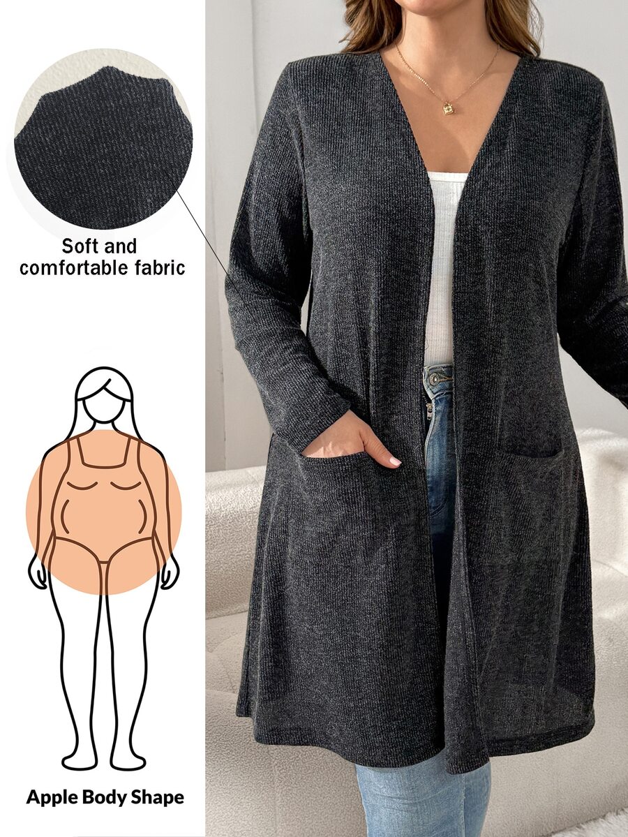 Shapeblank Plus-Size Women's Autumn/Winter Casual Western Gothic Stretch Grey Long Cardigan Office Formal Teacher Club - Black - View 1
