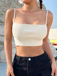 SHEIN EZwear Women's Backless Super Cropped Camisole Knit Top - White - View 6