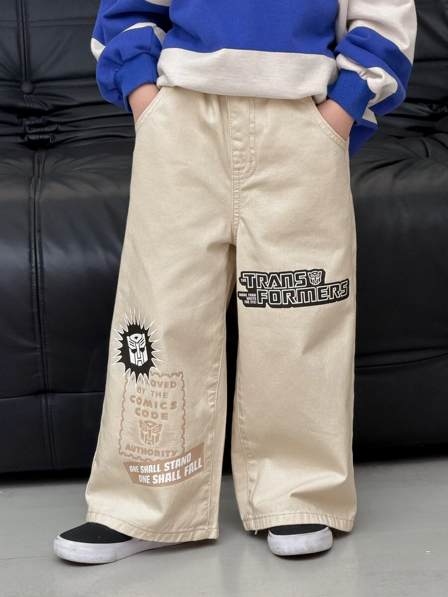 Transformers Evergreen X DAZY Young Boy Casual Daily Denim Jeans With Pocket And Letter Pattern - Khaki - View 1