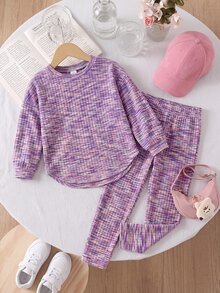 SHEIN 女童秋季休閒T恤與長褲套裝 - 彩色 - 查看 6