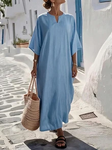 Vaclyn Women's Fashion Casual Vacation Dress - Baby Blue - View 4