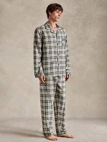 EverLounge Classic Plaid Print Lapel Open Front Men's 2 Pieces Pajama Set - Multicolor - View 5