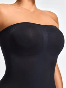 SHAPORA 女款純色極簡主義貼身無肩帶洋裝 - 黑色 - 查看 3