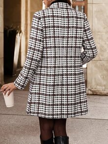 Editum Women's Houndstooth Casual Daily Overcoat - Coffee Brown - View 2