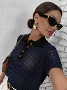 EMERY ROSE Women's Colorblock Casual Versatile Everyday Knit Top - Dark Blue - View 4