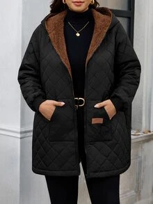 Reflora 大尺碼女款純色保暖內裡時尚百搭冬季加厚外套 適合辦公室、家庭、度假 黑色 - 摩卡棕 - 查看 4