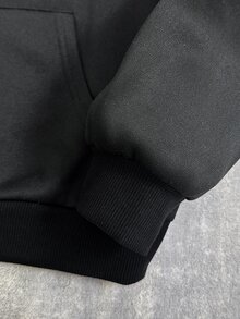 SHEIN 大童男孩袋鼠口袋落肩豹紋連帽衛衣，背面字母印花，休閒秋冬日常穿著 - 黑色 - 查看 4