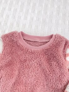 SHEIN Baby Girl Winter Warm Cow Print Patchwork Sweatshirt - Pink - View 5