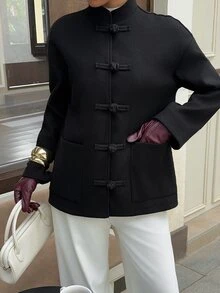 FavEase Women's Autumn/Winter Fashion Solid Color Overcoat - Black - View 4